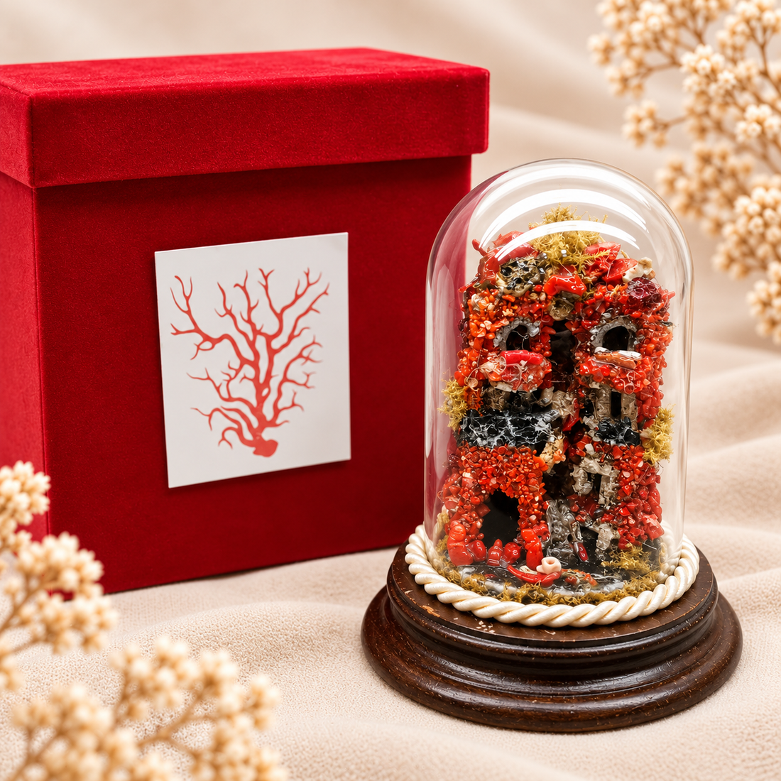 Presepi Artigianali in Vero Corallo Rosso Naturale e Conchiglie – Campane Decorative di Varie Misure | Made in Italy