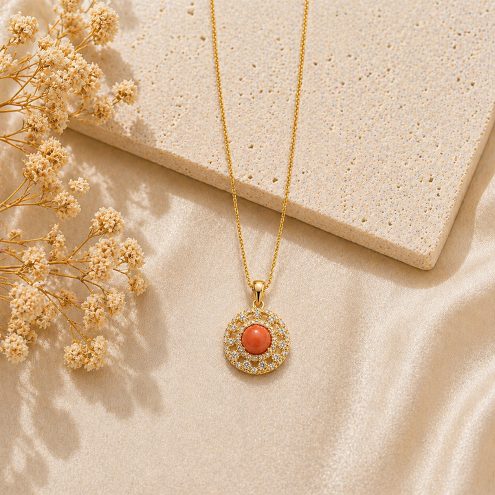 Collana Elite da donna in Argento 925 con Corallo Rosso Naturale del Mediterraneo, disponibile in finitura placcata oro e rodiata con catenina veneziana da 45 cm