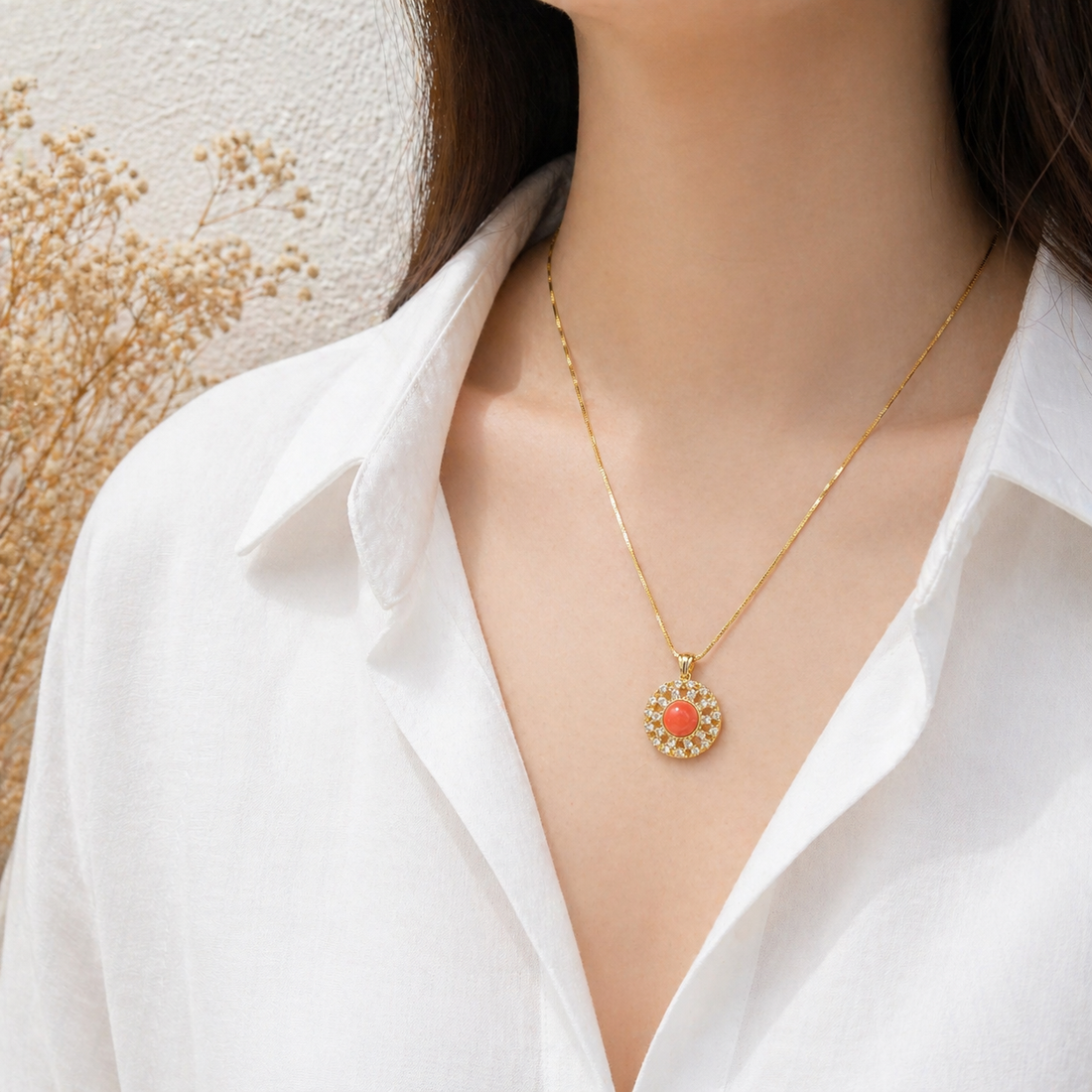 Collana Elite da donna in Argento 925 con Corallo Rosso Naturale del Mediterraneo, disponibile in finitura placcata oro e rodiata con catenina veneziana da 45 cm