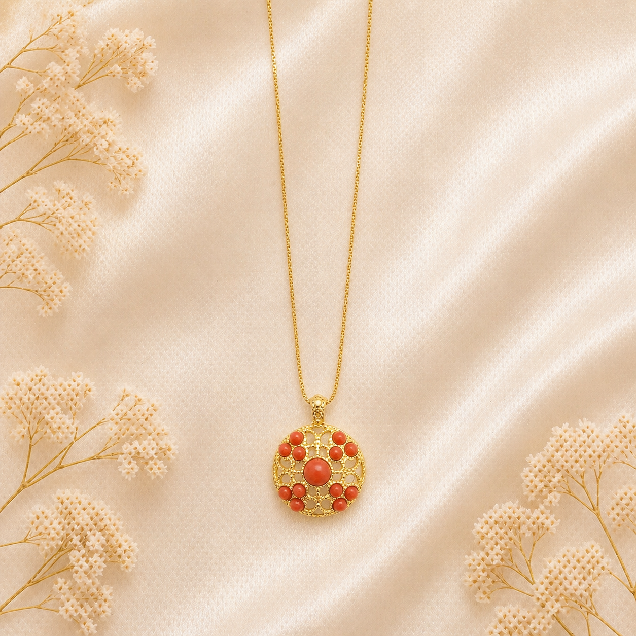 Collana Supreme da donna in Argento 925 con Corallo Rosso Naturale del Mediterraneo, disponibile in finitura placcata oro e rodiata, con catenina veneziana da 45 cm