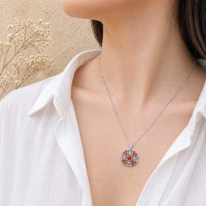 Collana Supreme da donna in Argento 925 con Corallo Rosso Naturale del Mediterraneo, disponibile in finitura placcata oro e rodiata, con catenina veneziana da 45 cm