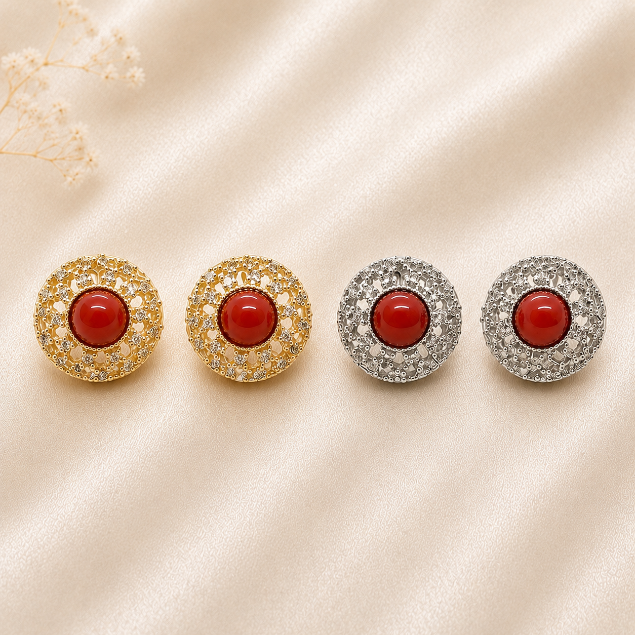 Orecchini Elite in Argento 925 con Corallo Rosso Naturale, disponibili in finitura placcata oro e rodiata