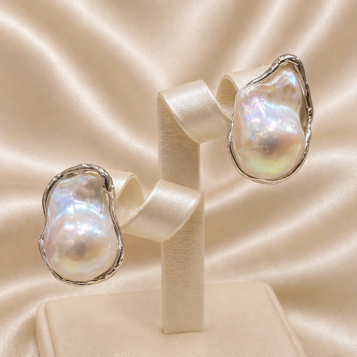 Orecchini in Argento 925 rodiato con Perle Barocche Naturali d'Acqua Dolce e lavorazione artigianale