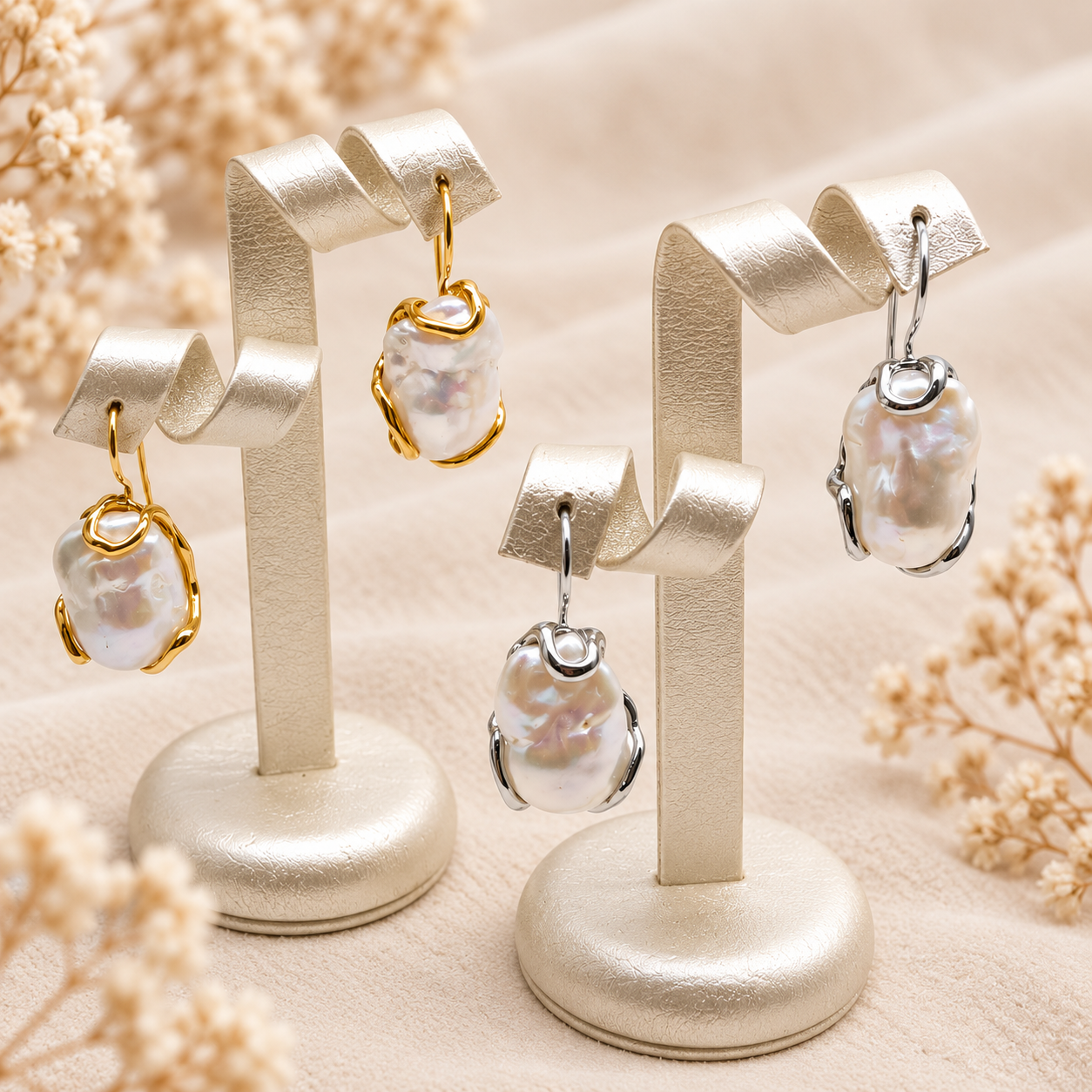 Orecchini con perle barocche naturali disponibili in Argento 925 dorato e rodiato