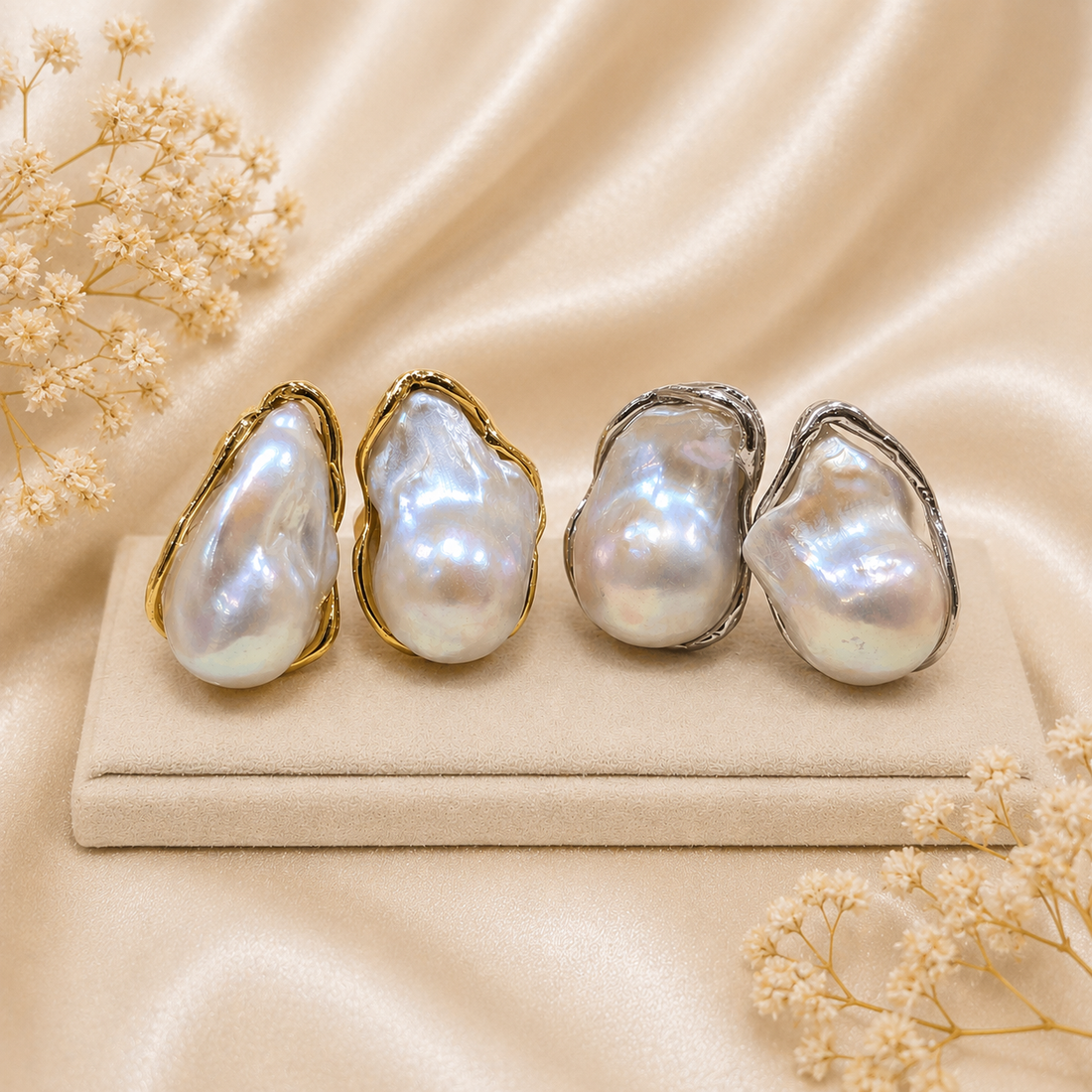 Orecchini da donna in Argento 925 con Perle Barocche Naturali d'Acqua Dolce, disponibili in finitura placcata oro e rodiata